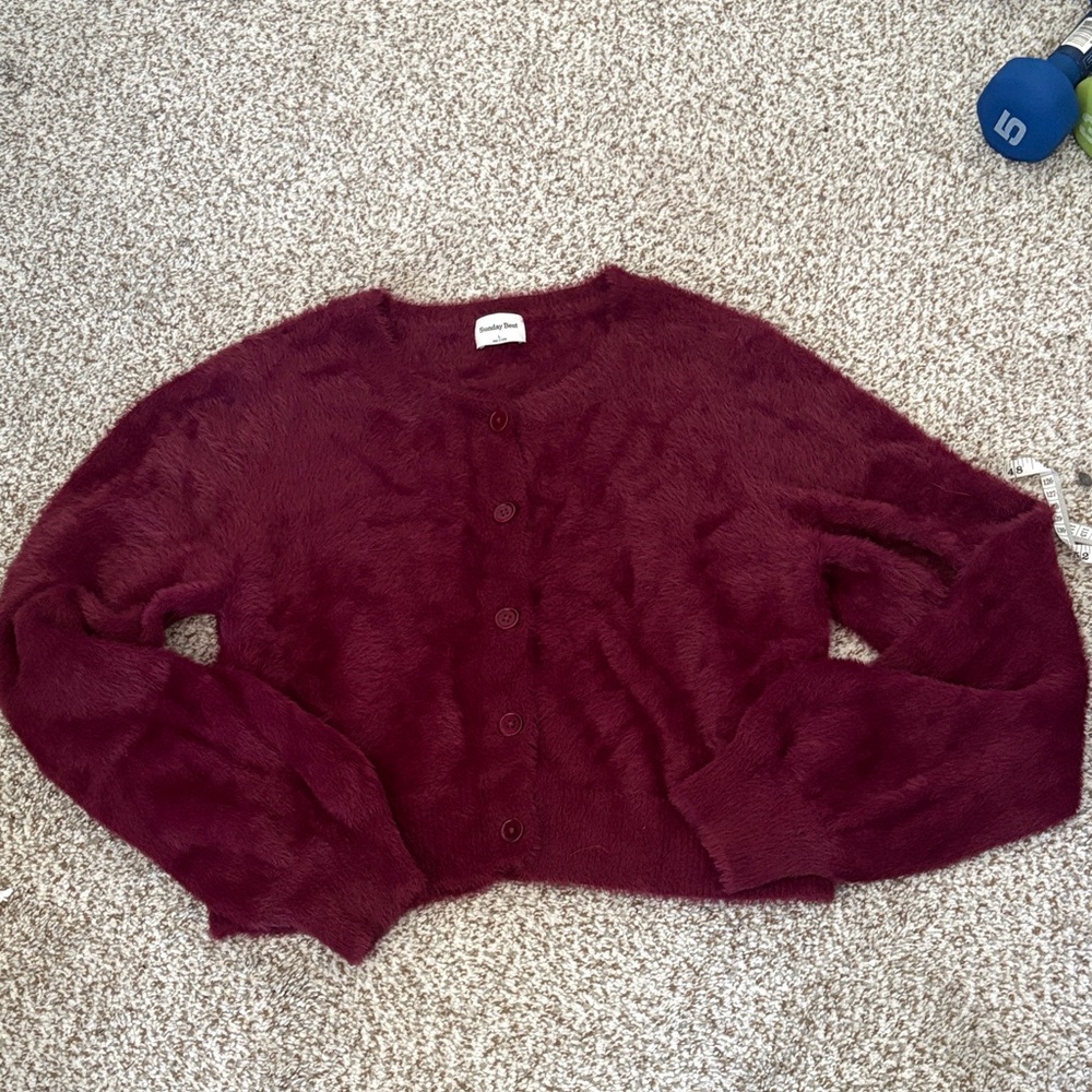 Sunday Best Burgundy Fuzzy Button-Front Cardigan